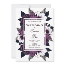 Waterverf omgeven Dark Paarse Floral Wedding Invit