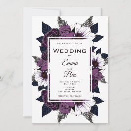 Waterverf omgeven Dark Paarse Floral Wedding Invit Kaart