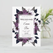 Waterverf omgeven Dark Paarse Floral Wedding Invit Kaart (Staand voorkant)