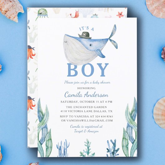 Waterverf Onder de Zee Het is een Jongen Baby Show Kaart