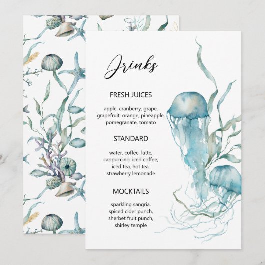 Waterverf Onder de Zee Kwal Koraalrif Menu (Voorkant / Achterkant)