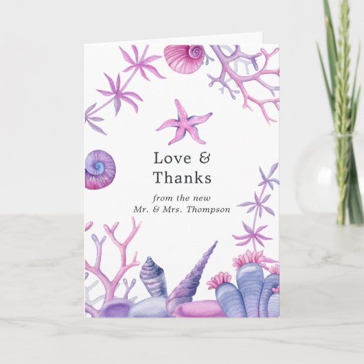 Waterverf onder de Zee Wedding Photo Bedankkaart (Voorkant)