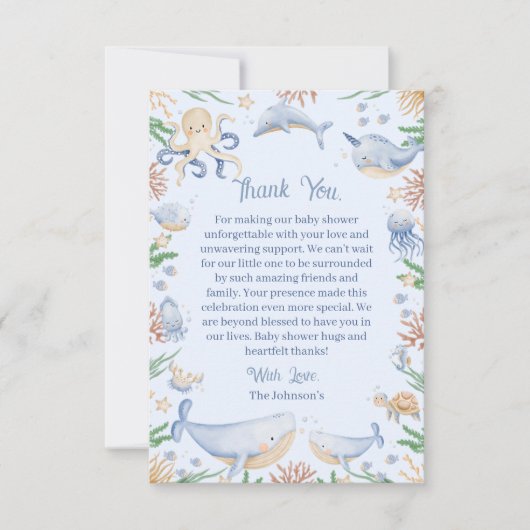 Waterverf onder het Baby shower van het Zee Bedankkaart (Voorkant)