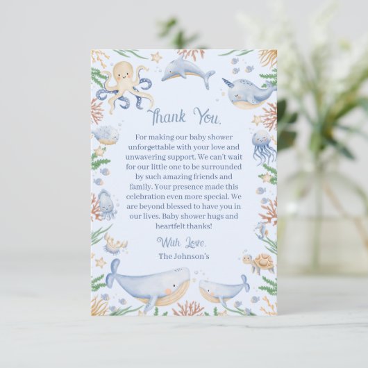 Waterverf onder het Baby shower van het Zee Bedankkaart (Staand voorkant)