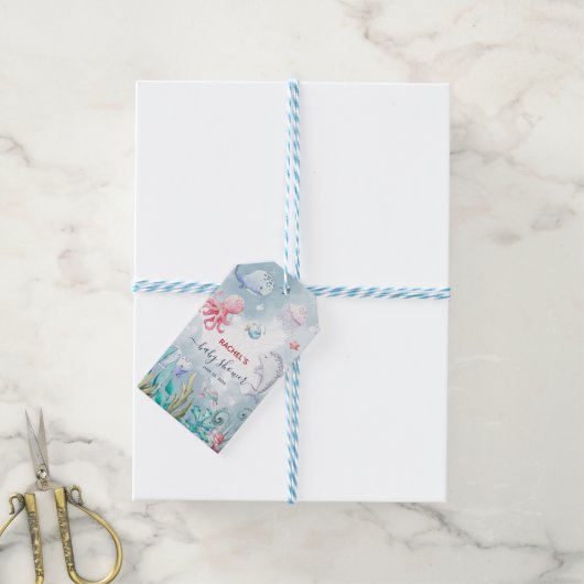 Waterverf onder het Baby shower van het Zee Cadeaulabel (Met Touw)