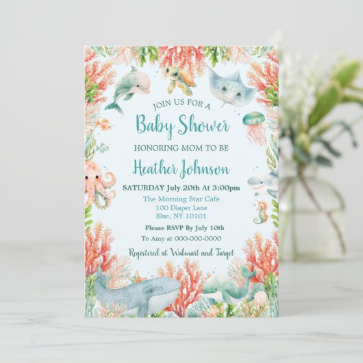 Waterverf onder het Baby shower van het Zee Kaart (Staand voorkant)