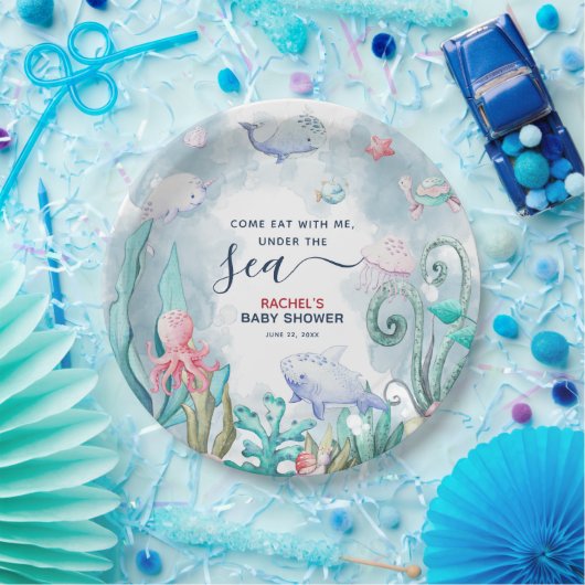 Waterverf onder het Baby shower Zee Papieren Bordje (Feest)