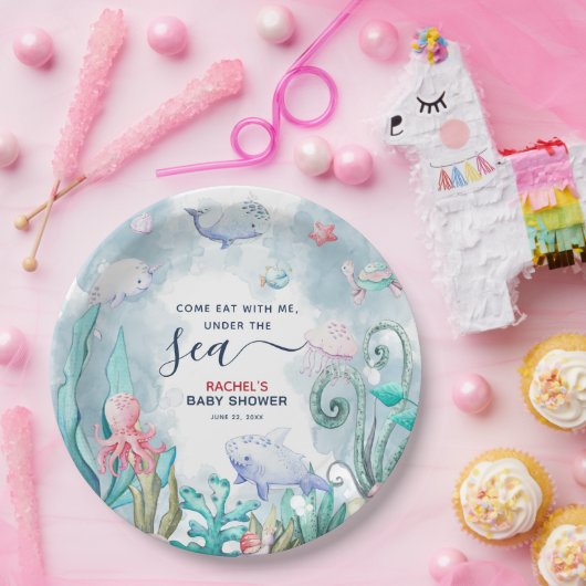 Waterverf onder het Baby shower Zee Papieren Bordje (Feest)