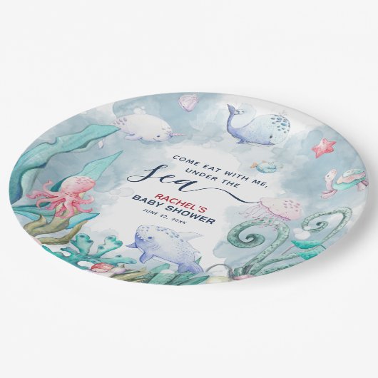 Waterverf onder het Baby shower Zee Papieren Bordje (Gekanteld)