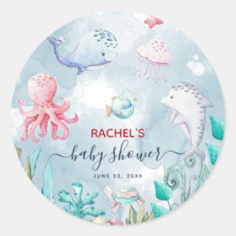 Waterverf onder het Baby shower Zee Ronde Sticker