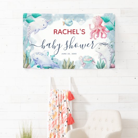 Waterverf onder het Baby shower Zee Spandoek (Insitu)