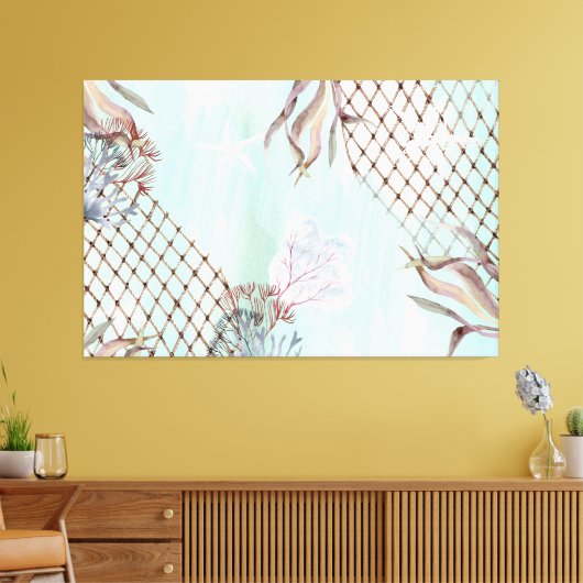 Waterverf Onder het Bleke Turquoise Zee Canvas Afdruk (Insitu (Woonkamer))