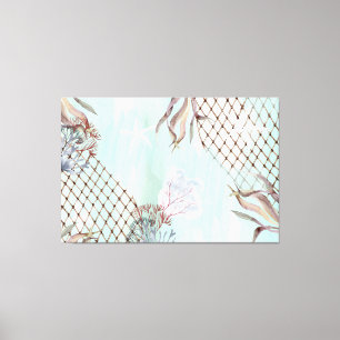 Waterverf Onder het Bleke Turquoise Zee Canvas Afdruk