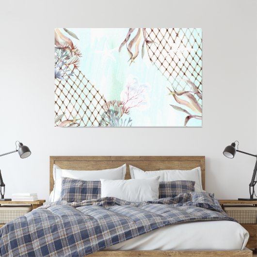 Waterverf Onder het Bleke Turquoise Zee Canvas Afdruk (Insitu (Slaapkamer))