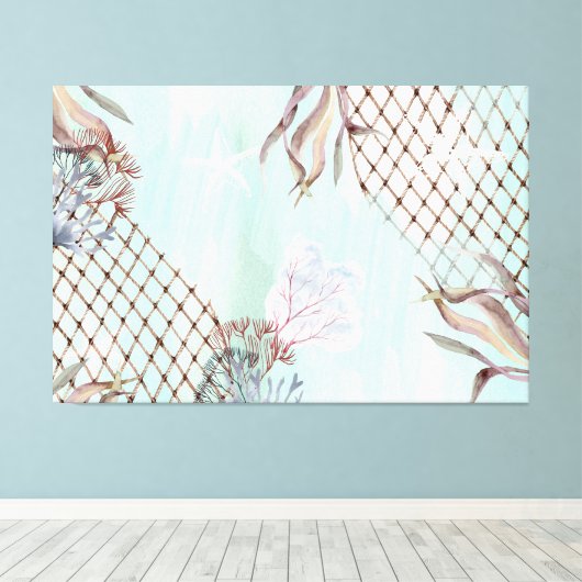 Waterverf Onder het Bleke Turquoise Zee Canvas Afdruk (Insitu (Houten vloer))