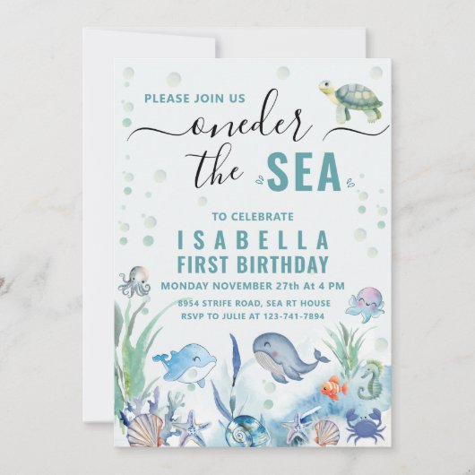 Waterverf onder het zee 1e verjaardag kaart (Voorkant)