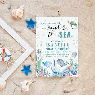 Waterverf onder het zee 1e verjaardag kaart