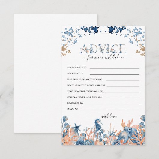 Waterverf Onder het Zee Baby shower Advieskaart (Voorkant / Achterkant)