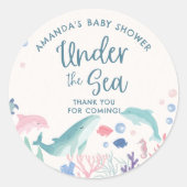 Waterverf Onder het Zee Baby shower Dank U Ronde Sticker (Voorkant)