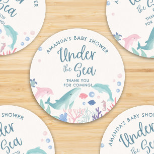 Waterverf Onder het Zee Baby shower Dank U Ronde Sticker