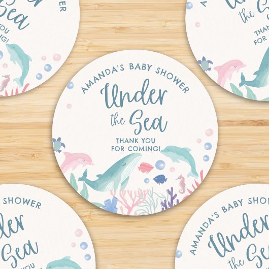 Waterverf Onder het Zee Baby shower Dank U Ronde Sticker