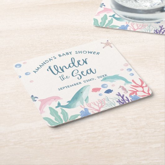 Waterverf Onder het Zee Baby shower Kartonnen Onderzetters (Schuin)