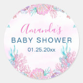 Waterverf Onder het Zee Baby shower Ronde Sticker (Voorkant)