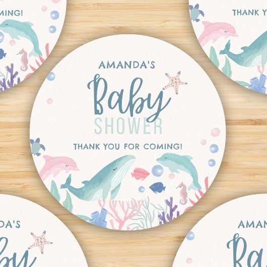 Waterverf Onder het Zee Baby shower Ronde Sticker