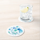 Waterverf Onder het Zee Blue Jellyfish, Zee Shell Ronde Kartonnen Onderzetter (Insitu)