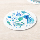 Waterverf Onder het Zee Blue Jellyfish, Zee Shell Ronde Kartonnen Onderzetter (Gebogen)