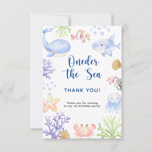 Waterverf onder het zee eerste verjaardagsfeestje bedankkaart (Voorkant)