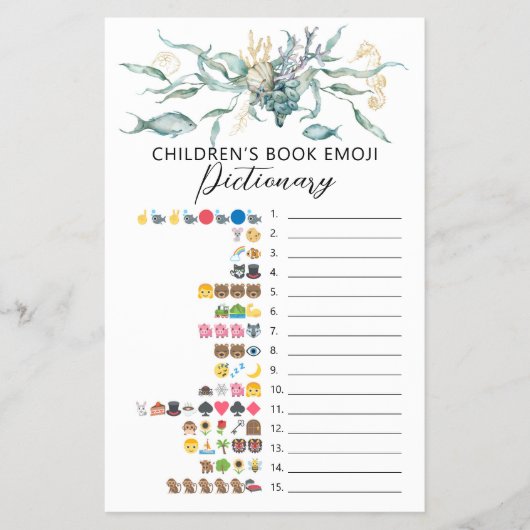 Waterverf onder het Zee Emoji Pictionary Game Flyer (Voorkant)