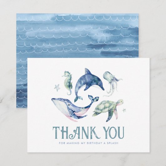 Waterverf onder het Zee Flat Dank u kaart (Voorkant / Achterkant)