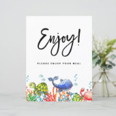 Waterverf onder het Zee Geniet van uw maaltijdteke (Staand voorkant)