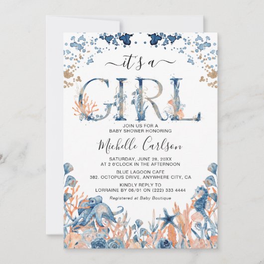 Waterverf onder het Zee 'Het is een meisje' Baby s Kaart (Voorkant)