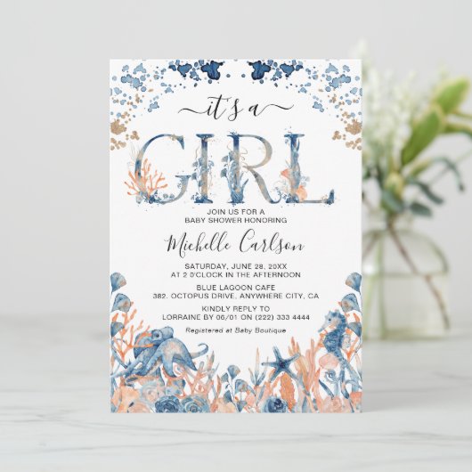 Waterverf onder het Zee 'Het is een meisje' Baby s Kaart (Staand voorkant)