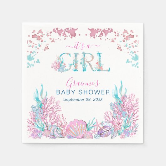 Waterverf onder het Zee 'Het is een meisje' Baby s Servet (Voorkant)