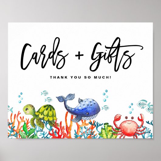 Waterverf Onder het Zee Kaarten en cadeautjes van  Poster (Voorkant)