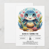 Waterverf Onder het Zee Kinder Turtle Boy Verjaard Kaart (Voorkant / Achterkant)