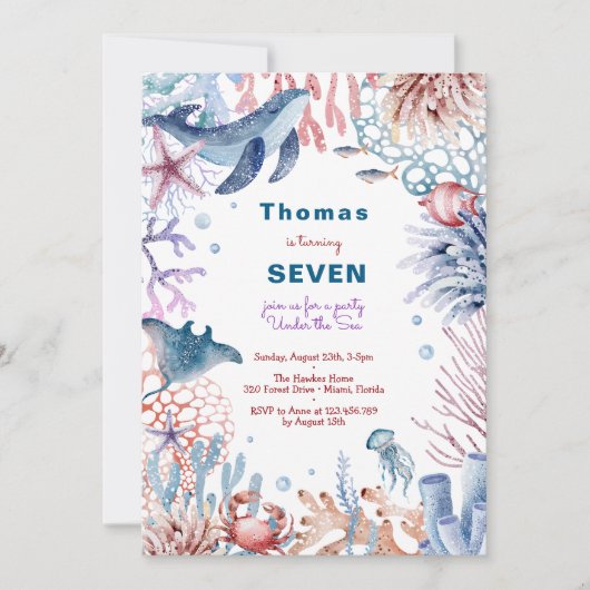 Waterverf Onder het Zee kinderen verjaardag Kaart (Voorkant)