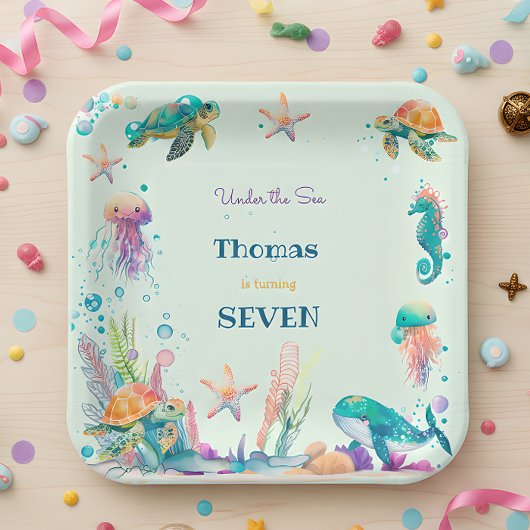 Waterverf Onder het Zee kinderen verjaardag Papieren Bordje