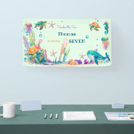 Waterverf Onder het Zee kinderen verjaardag Spandoek (Beurs)