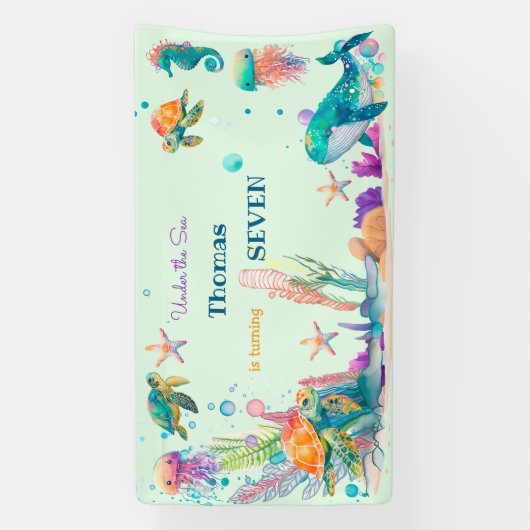 Waterverf Onder het Zee kinderen verjaardag Spandoek (Verticaal)