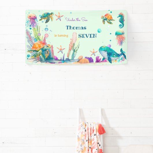 Waterverf Onder het Zee kinderen verjaardag Spandoek (Insitu)