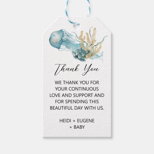 Waterverf Onder het Zee Kwallen Dank U voor Cadeaulabel (Voorkant)