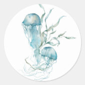Waterverf Onder het Zee Kwallen Stickers (Voorkant)