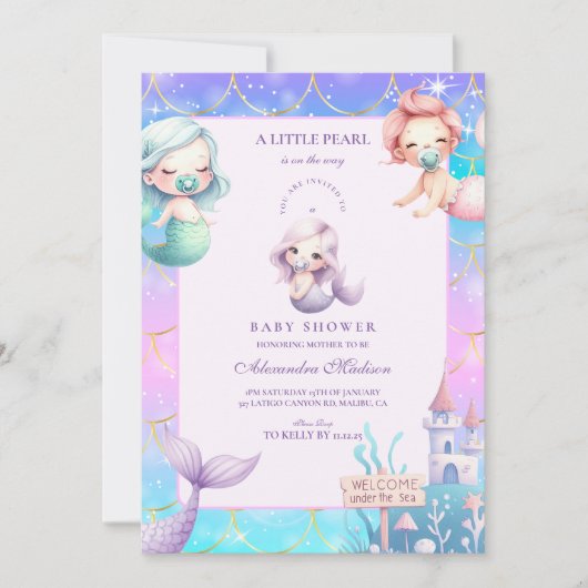 Waterverf onder het Zee Little Pearl Baby shower Kaart (Voorkant)