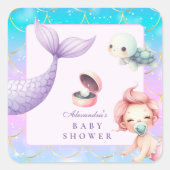 Waterverf onder het Zee Little Pearl Baby shower Vierkante Sticker (Voorkant)