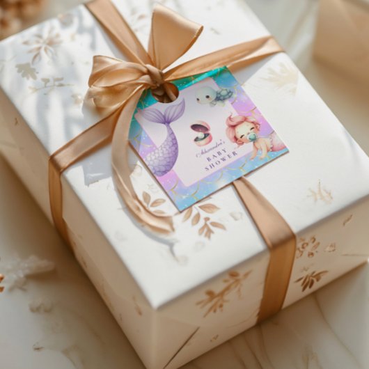 Waterverf onder het Zee Little Pearl Baby shower Vierkante Sticker