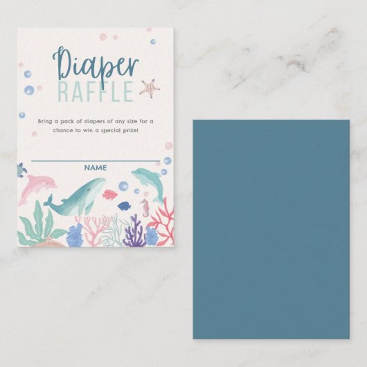 Waterverf Onder het Zee Luier Raffle Baby shower Informatiekaartje (Voorkant / Achterkant)